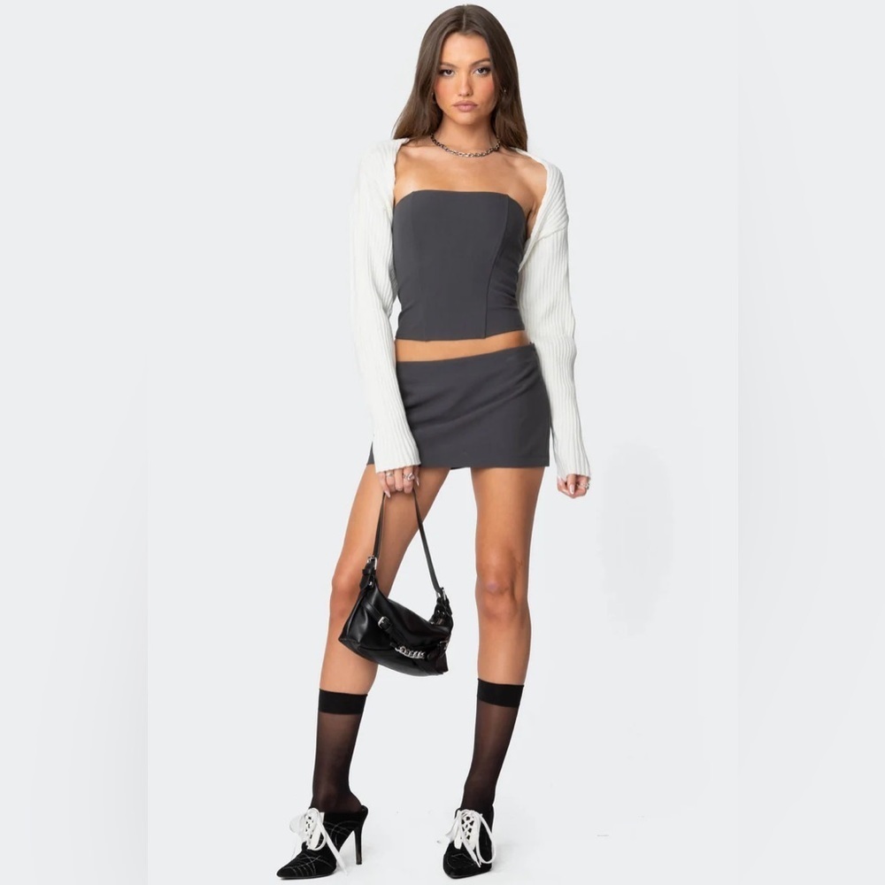edikted Beige Off White Open Front Long Sleeve Crop Ribbed Anya Shrug Size XL